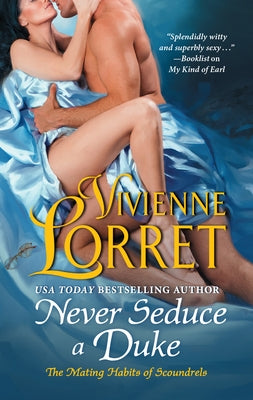 Mass market paperback of "Never Seduce a Duke" by Avon Books, showing the book cover with romantic artwork.