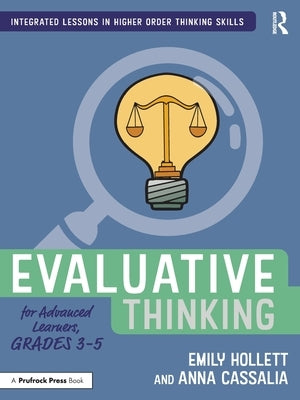 Paperback book titled "Evaluative Thinking for Advanced Learners" by Routledge, designed for grades 3-5, with colorful cover art.